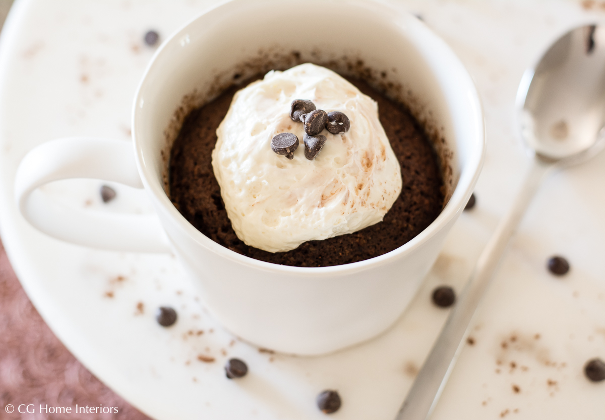 90-second Keto Thin Mint Mug Cake w/ Cheesecake Frosting, Lily's Dark Chocolate Chips