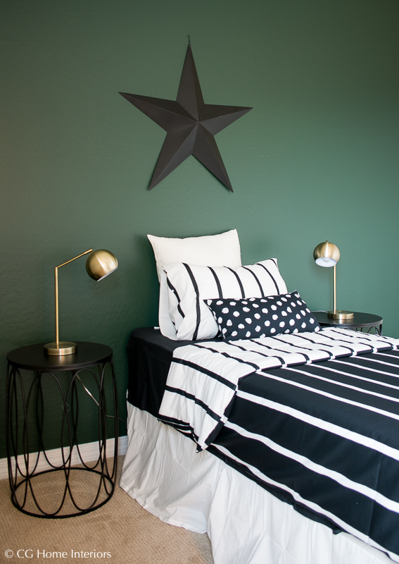 SW Dard Hunter Green Accent Wall in Bedroom (SW0041)